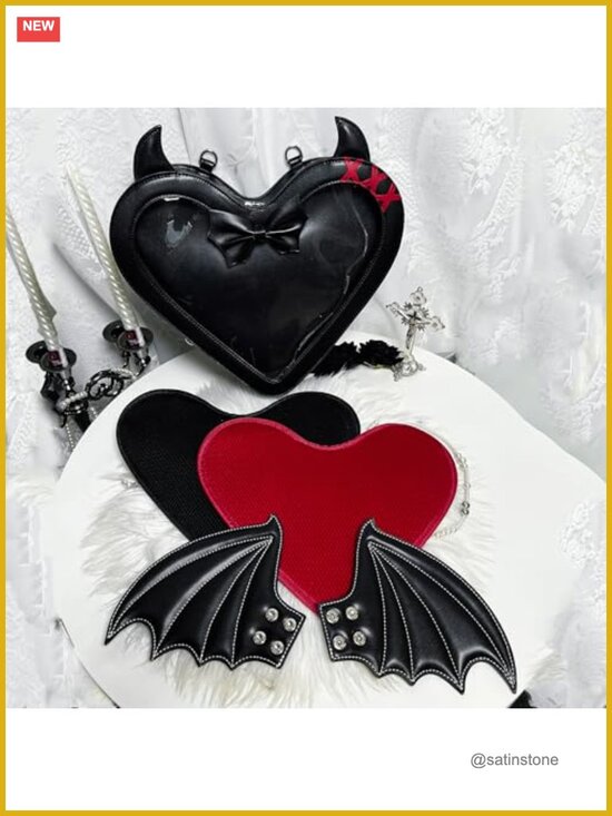 Gothic Heart Bat Wing Backpack Convertible Shoulder Bag Clear Window Display main image 5